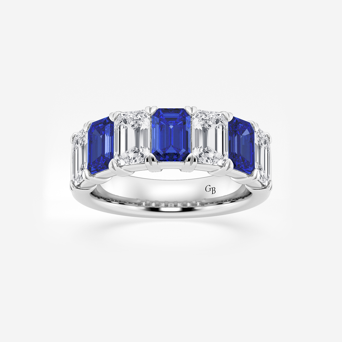 6 x 4 mm Emerald Cut Created Sapphire and 2 7/8 ctw Emerald Lab Grown Diamond Anniversary Band