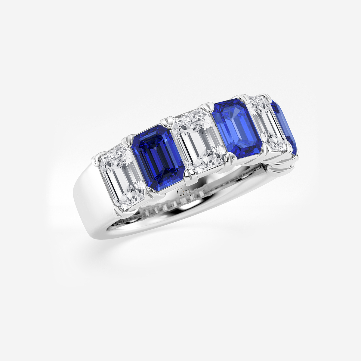 Additional Image 1 for  6 x 4 mm Emerald Cut Created Sapphire and 2 7/8 ctw Emerald Lab Grown Diamond Anniversary Band