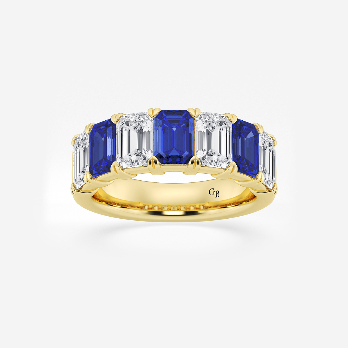 6 x 4 mm Emerald Cut Created Sapphire and 2 7/8 ctw Emerald Lab Grown Diamond Anniversary Band