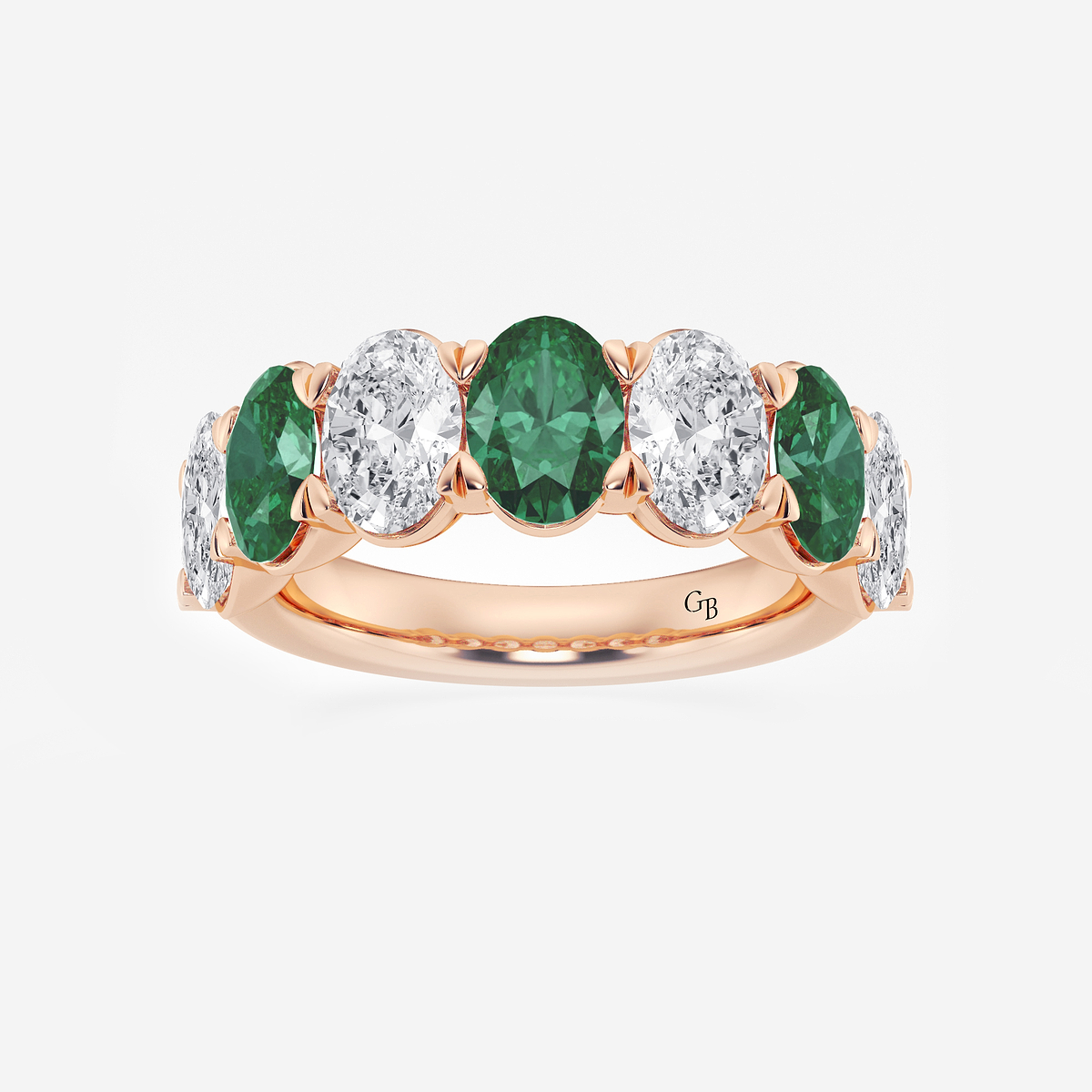 7 x 5 mm Oval Cut Created Emerald and 2 7/8 ctw Oval Lab Grown Diamond Anniversary Band