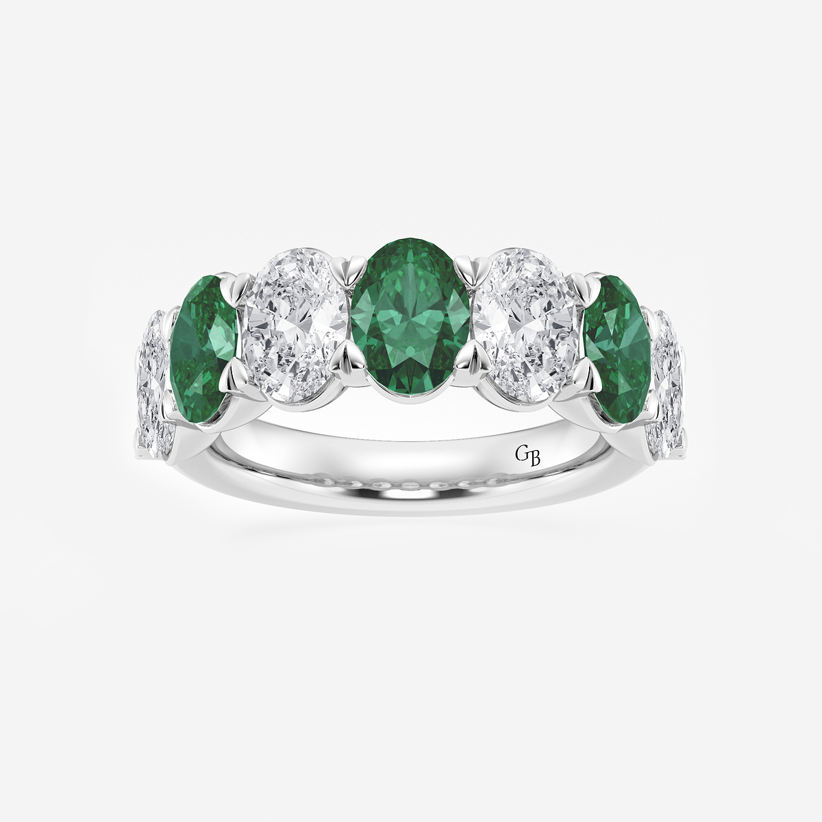 7 x 5 mm Oval Cut Created Emerald and 2 7/8 ctw Oval Lab Grown Diamond Anniversary Band