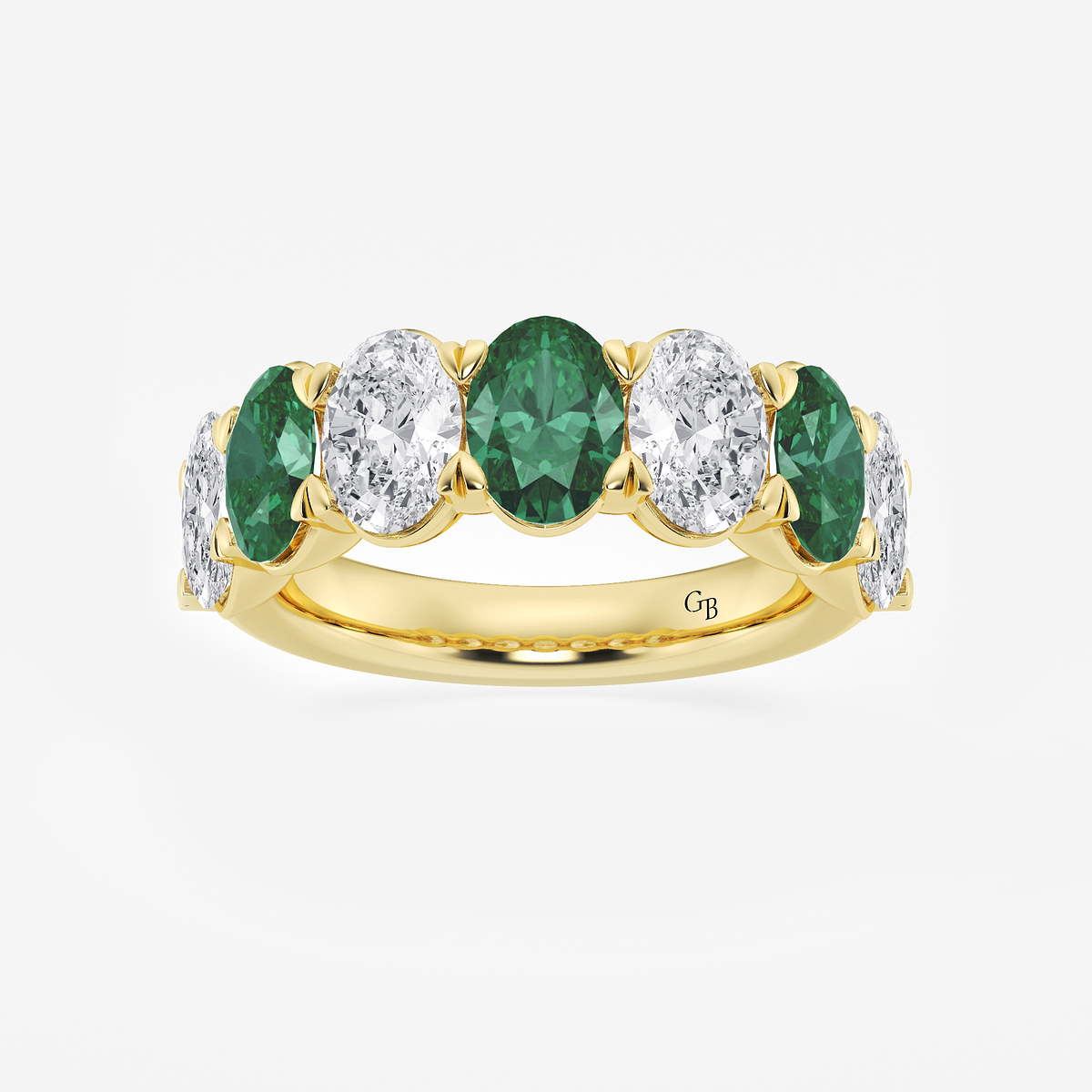 7 x 5 mm Oval Cut Created Emerald and 2 7/8 ctw Oval Lab Grown Diamond Anniversary Band