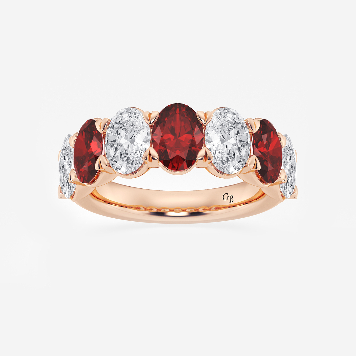 7 x 5 mm Oval Cut Created Ruby and 2 7/8 ctw Oval Lab Grown Diamond Anniversary Band