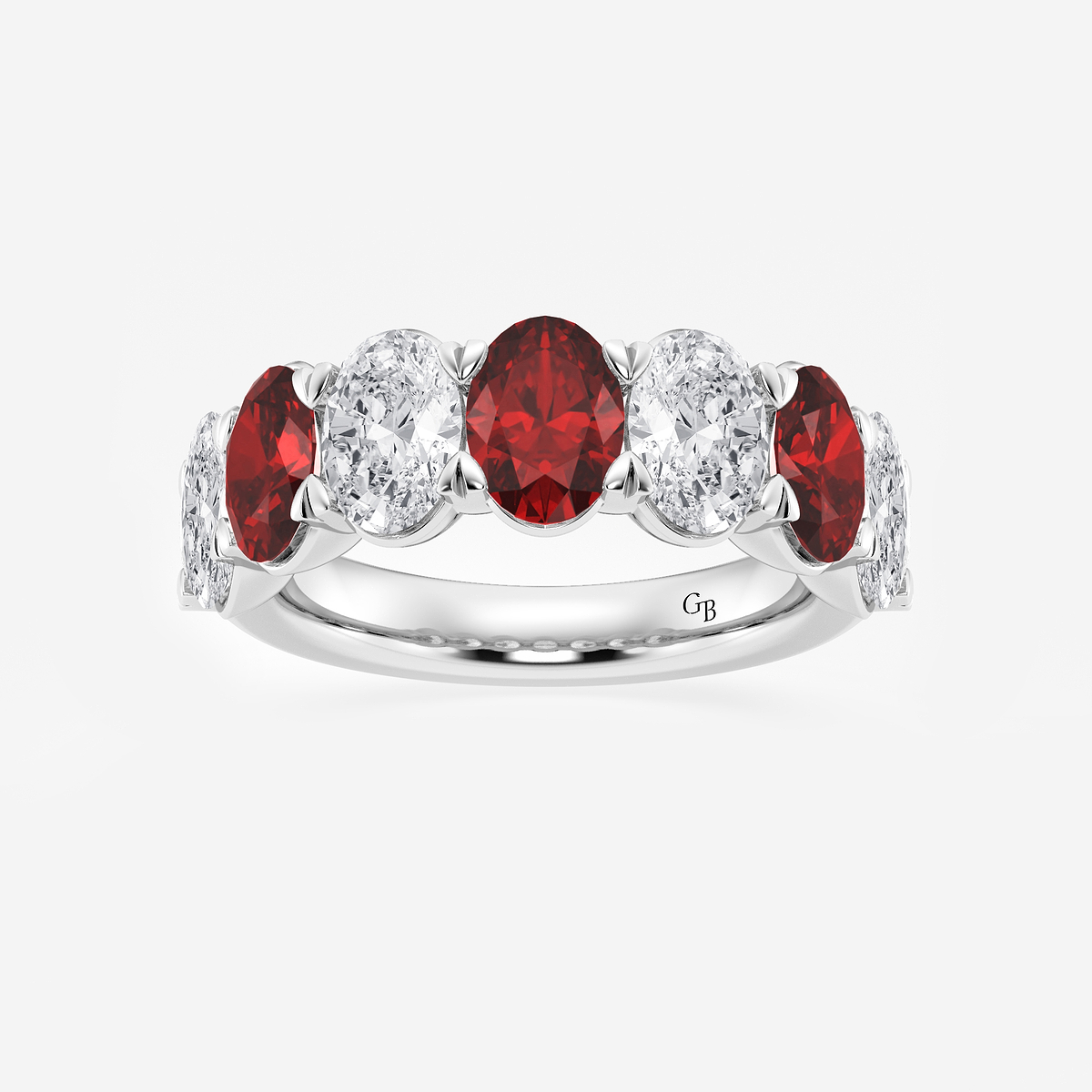 7 x 5 mm Oval Cut Created Ruby and 2 7/8 ctw Oval Lab Grown Diamond Anniversary Band