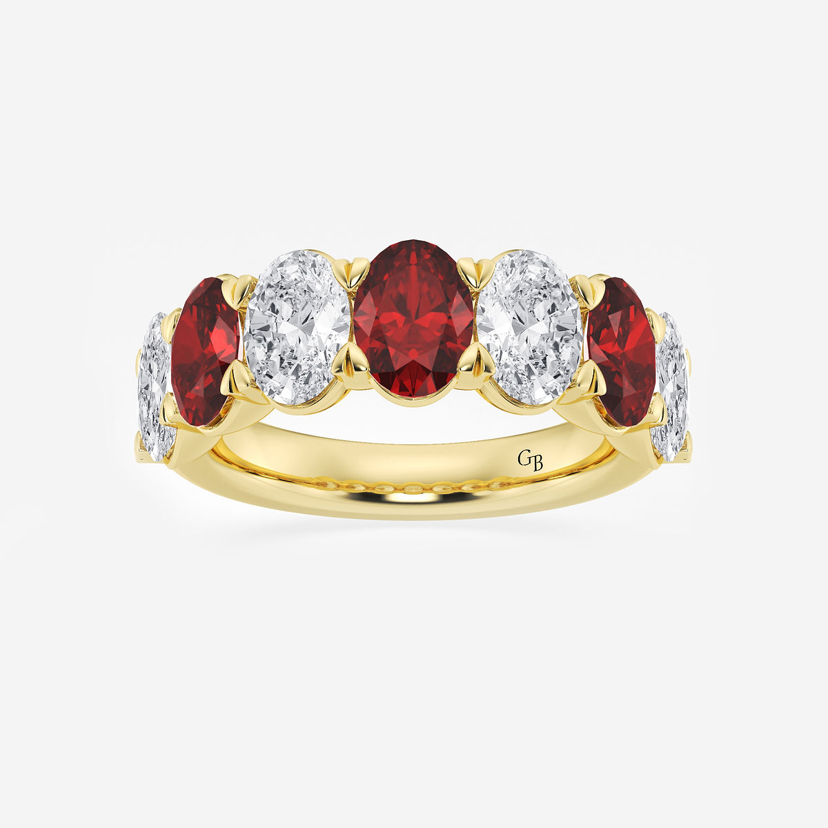 7 x 5 mm Oval Cut Created Ruby and 2 7/8 ctw Oval Lab Grown Diamond Anniversary Band
