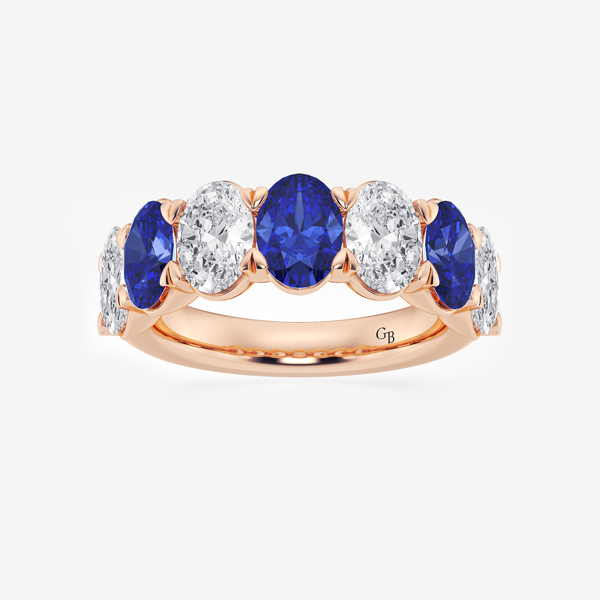 7 x 5 mm Oval Cut Created Sapphire and 2 7/8 ctw Oval Lab Grown Diamond Anniversary Band