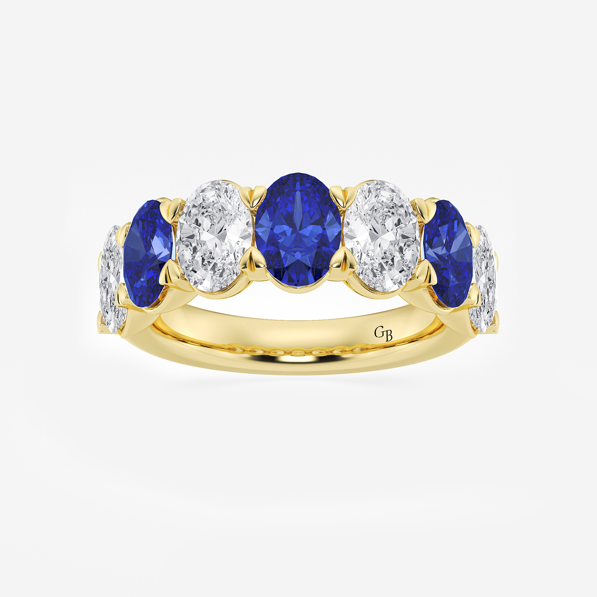 7 x 5 mm Oval Cut Created Sapphire and 2 7/8 ctw Oval Lab Grown Diamond Anniversary Band
