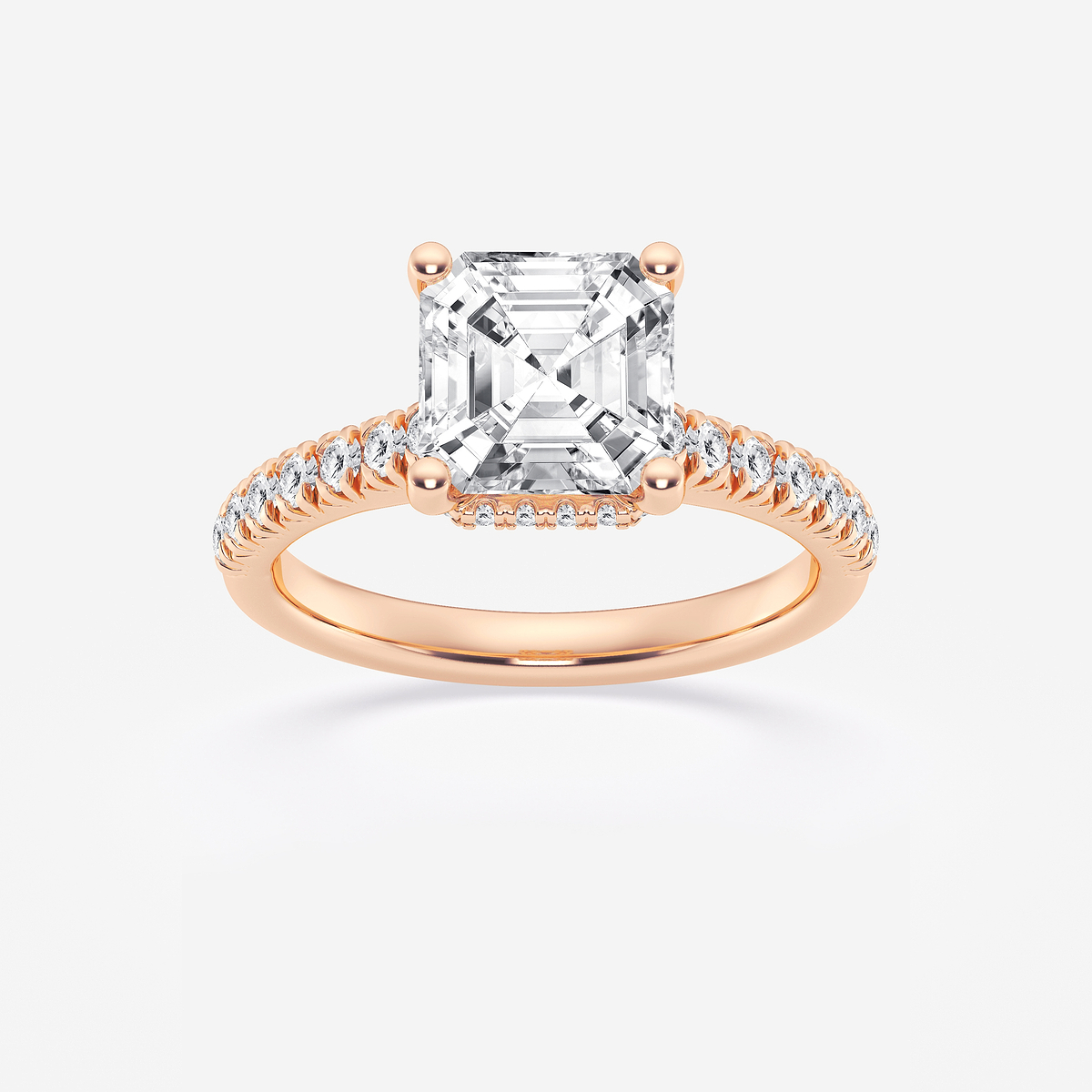 3 ctw Asscher Lab Grown Diamond  Hidden Halo Engagement Ring