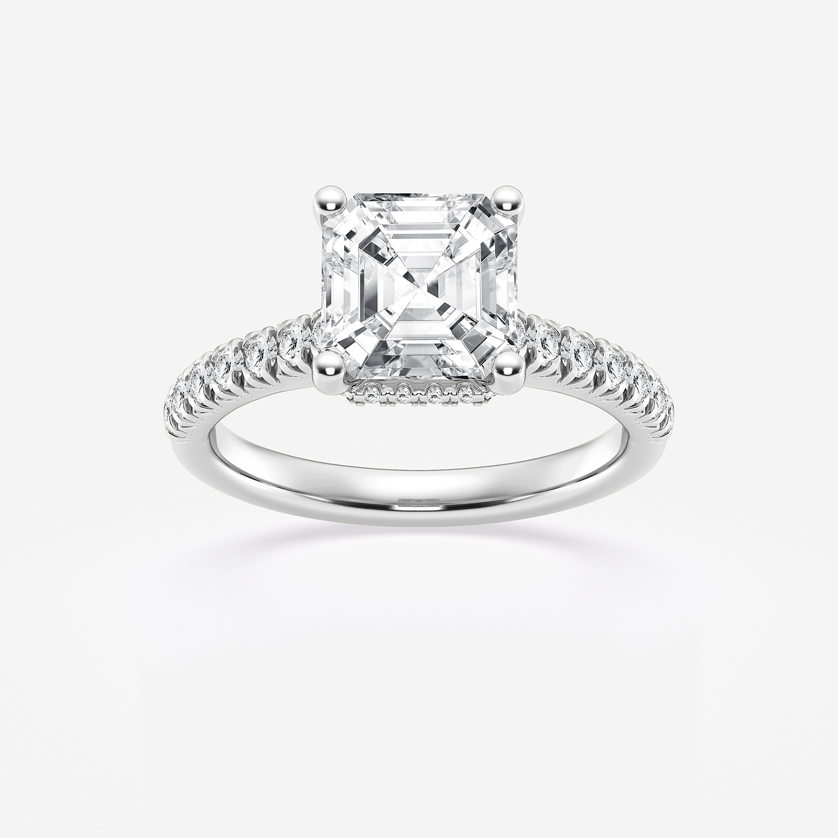 3 ctw Asscher Lab Grown Diamond  Hidden Halo Engagement Ring