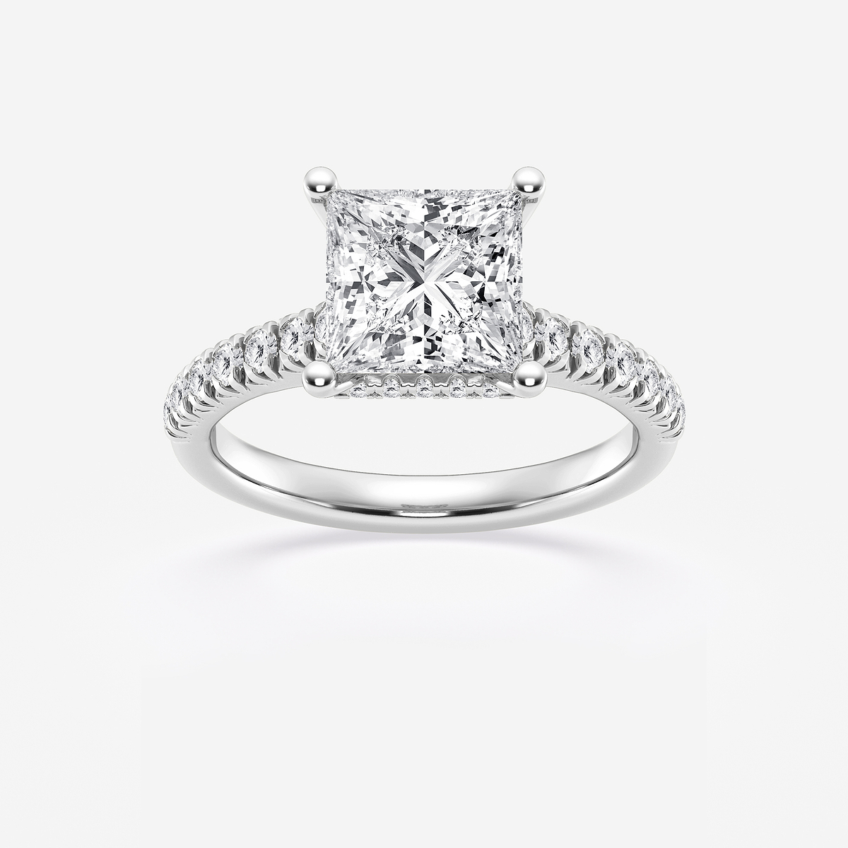 3 ctw Princess Lab Grown Diamond  Hidden Halo Engagement Ring