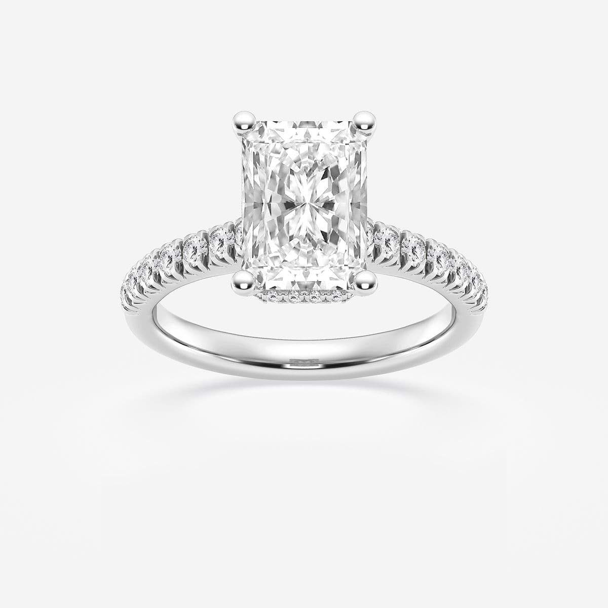 3 ctw Radiant Lab Grown Diamond  Hidden Halo Engagement Ring 14K White Gold, D, VVS