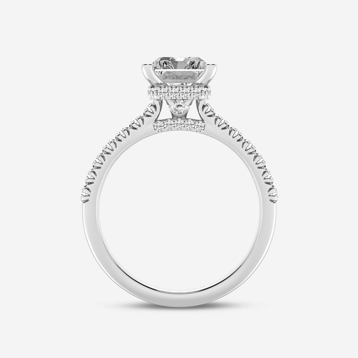 3 ctw Radiant Lab Grown Diamond  Hidden Halo Engagement Ring 14K White Gold, D, VVS