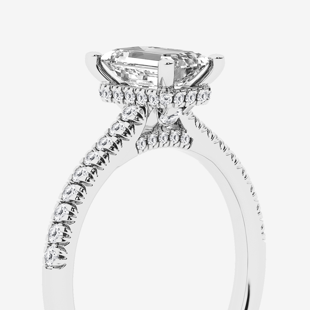 Additional Image 2 for  1 7/8 ctw Emerald Lab Grown Diamond Hidden Halo Engagement Ring