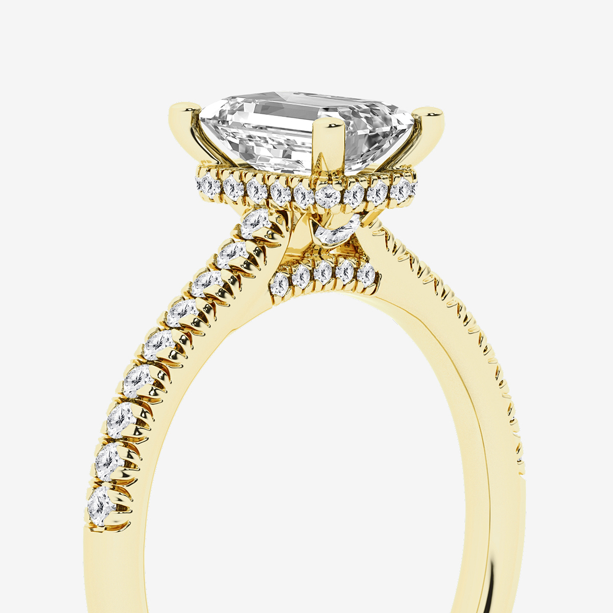 Additional Image 2 for  1 7/8 ctw Emerald Lab Grown Diamond Hidden Halo Engagement Ring