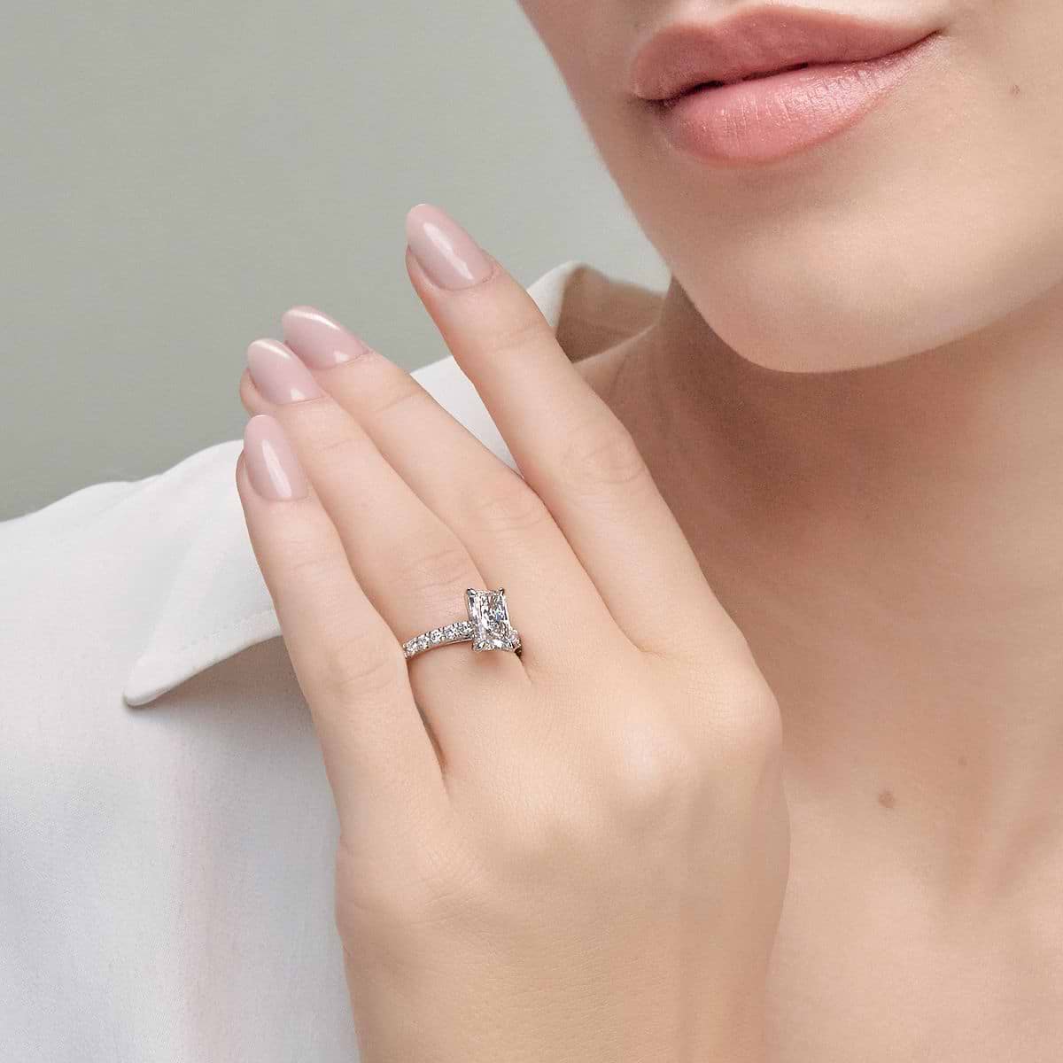 1 1/8 ctw Radiant Lab Grown Diamond French Pave Engagement Ring