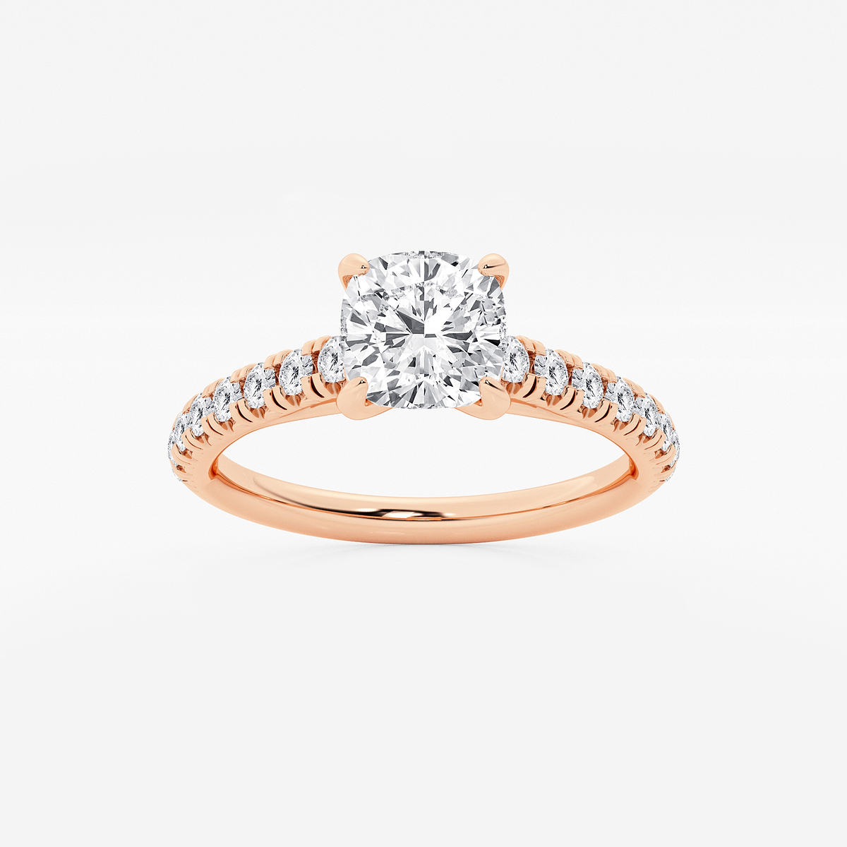 1 2/5 ctw Cushion Lab Grown Diamond French Pave Engagement Ring