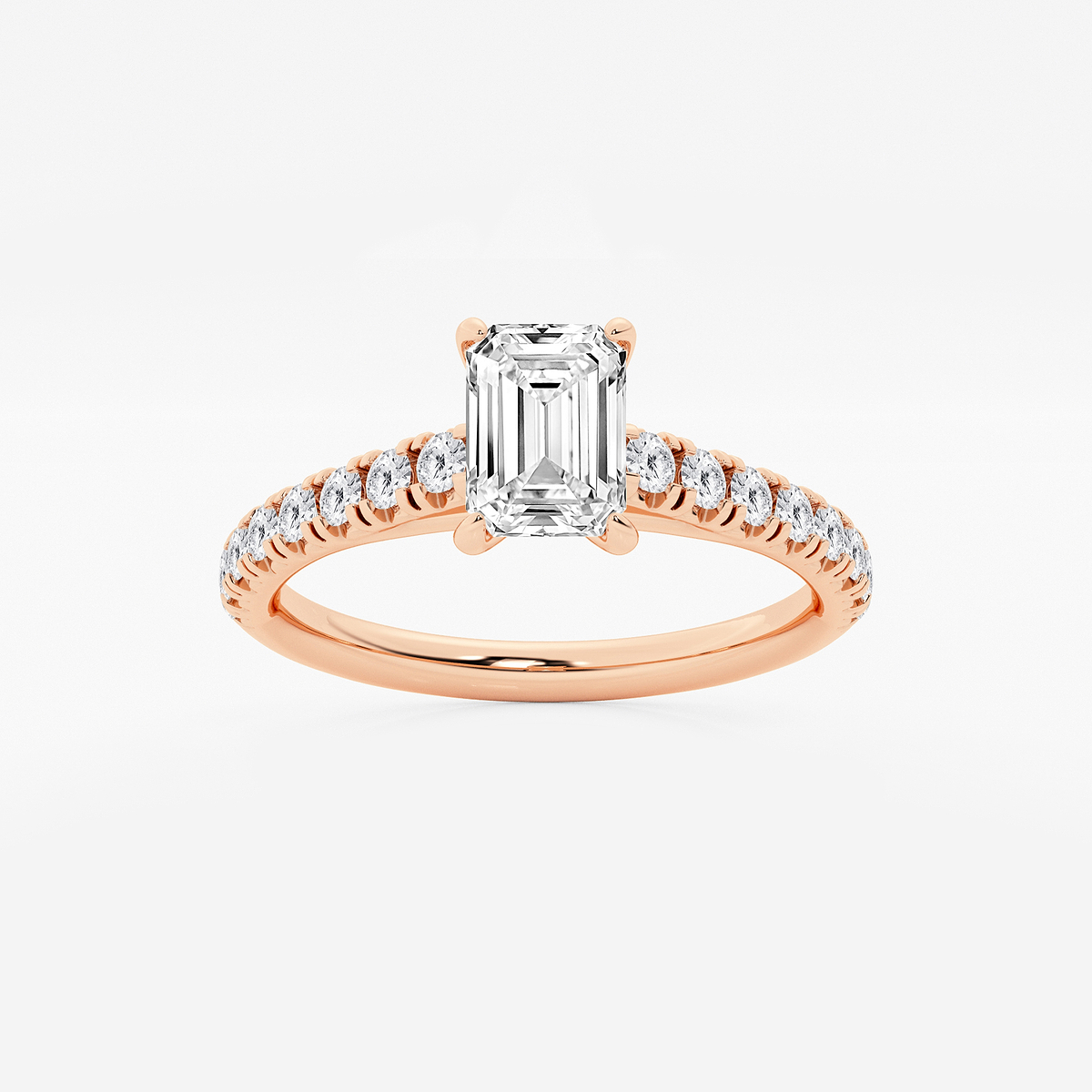 7/8 ctw Emerald Lab Grown Diamond French Pave Engagement Ring