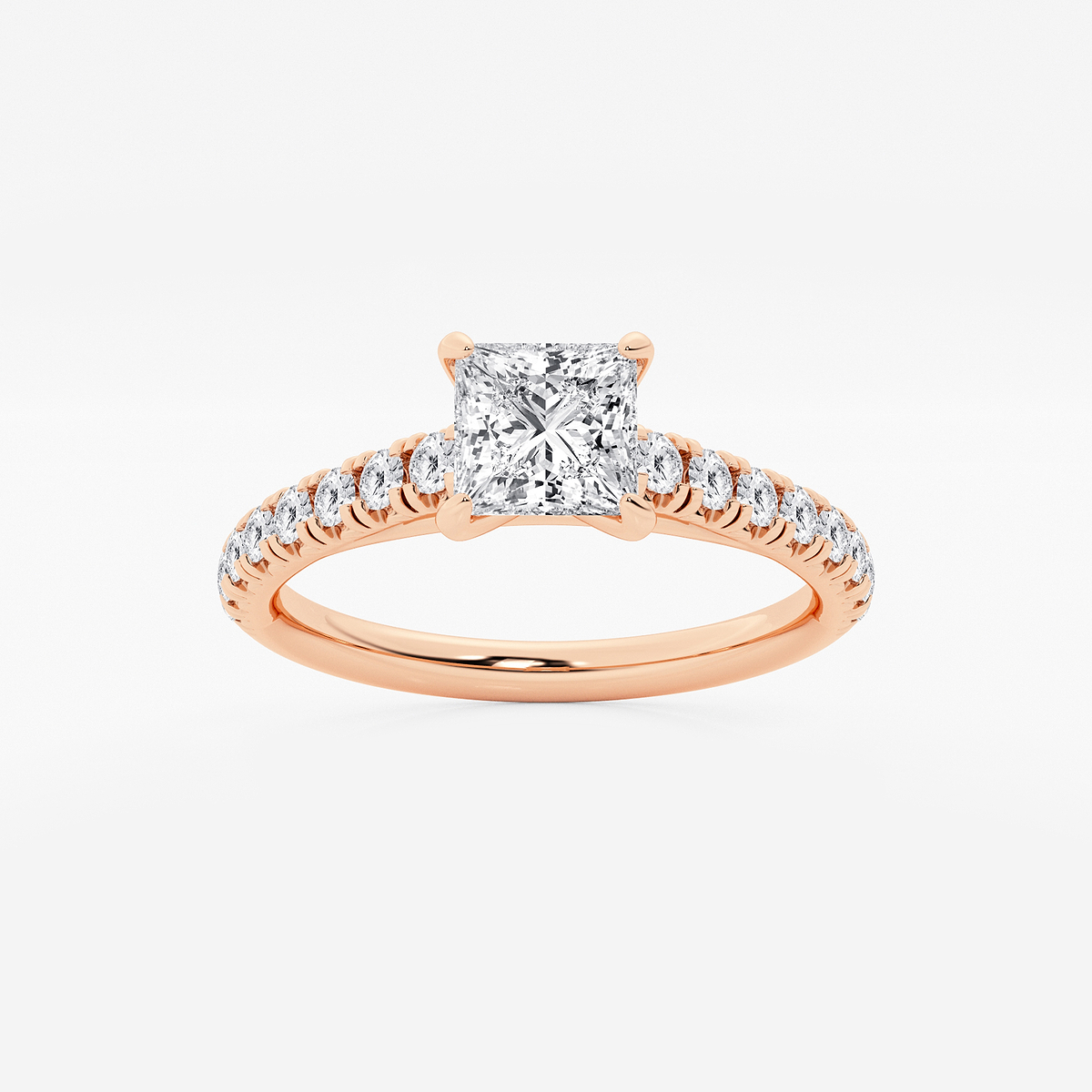 1 1/8 ctw Princess Lab Grown Diamond French Pave Engagement Ring