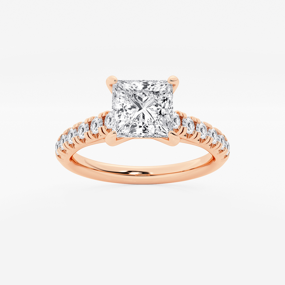 2 ctw Princess Lab Grown Diamond French Pave Engagement Ring