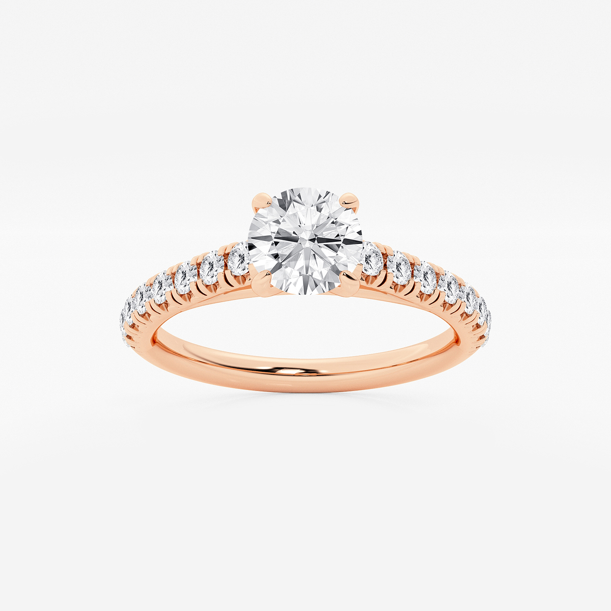 1 1/8 ctw Round Lab Grown Diamond French Pave Solitaire Engagement Ring with Side Accents