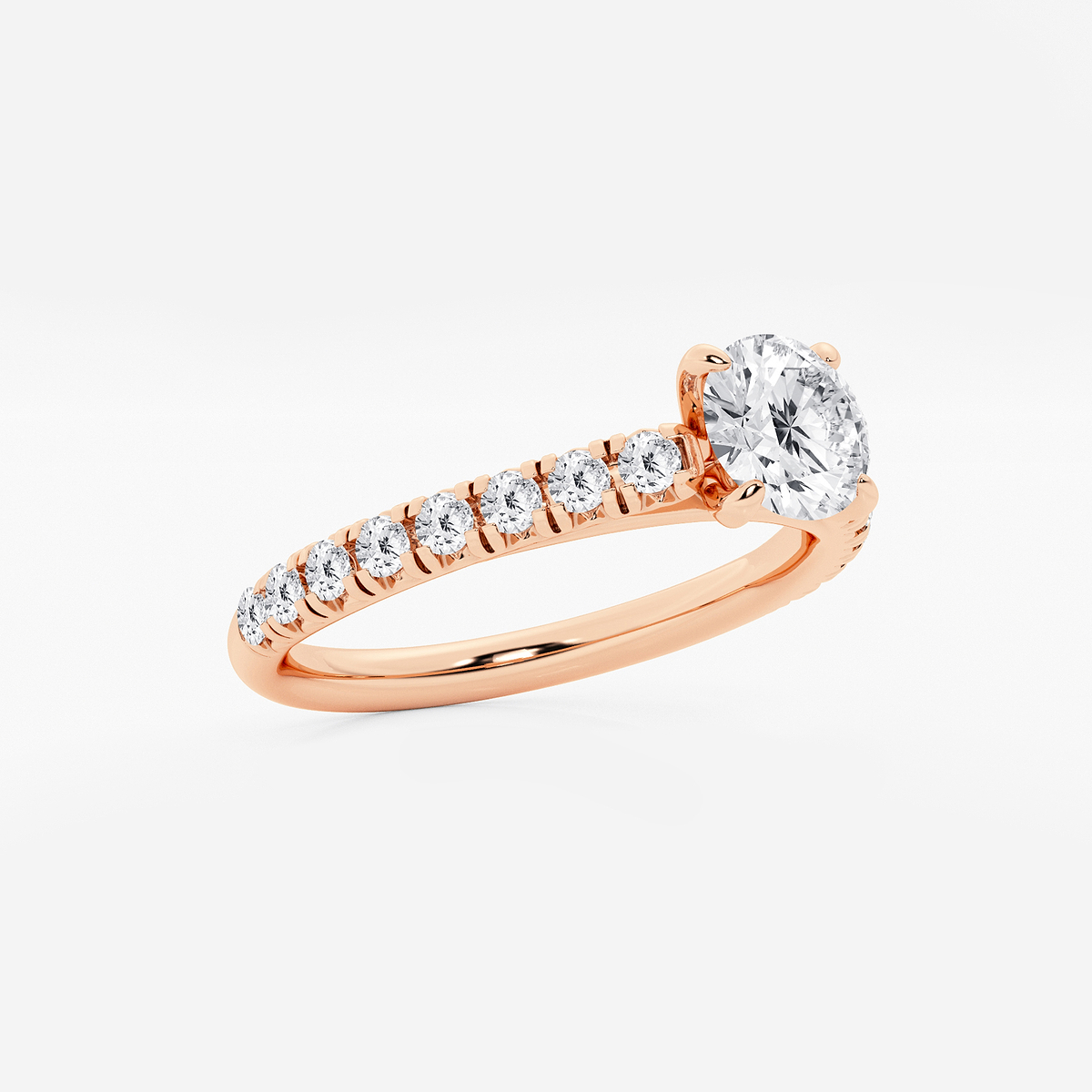 Additional Image 1 for  1 1/8 ctw Round Lab Grown Diamond French Pave Solitaire Engagement Ring with Side Accents