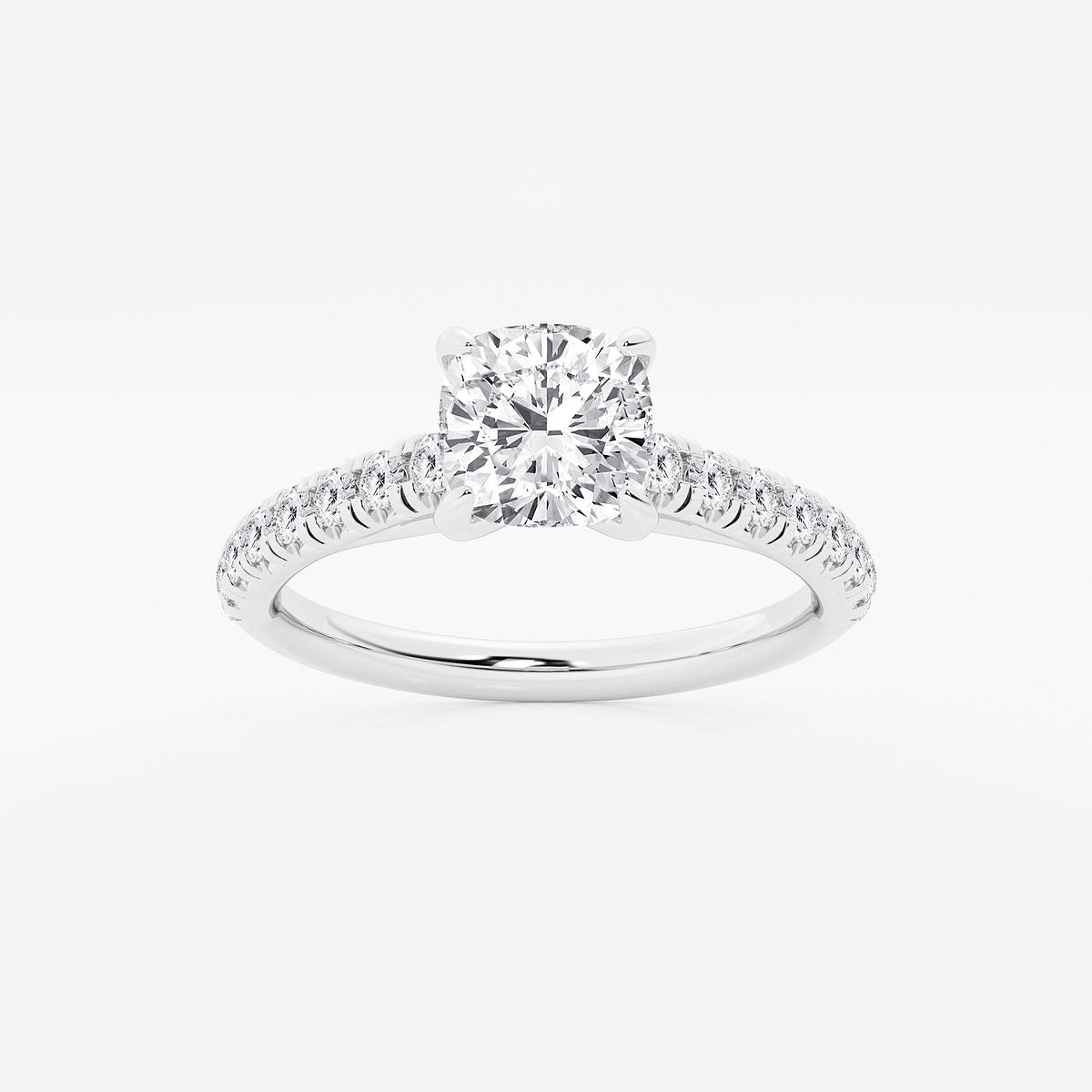 1 2/5 ctw Cushion Lab Grown Diamond French Pave Engagement Ring