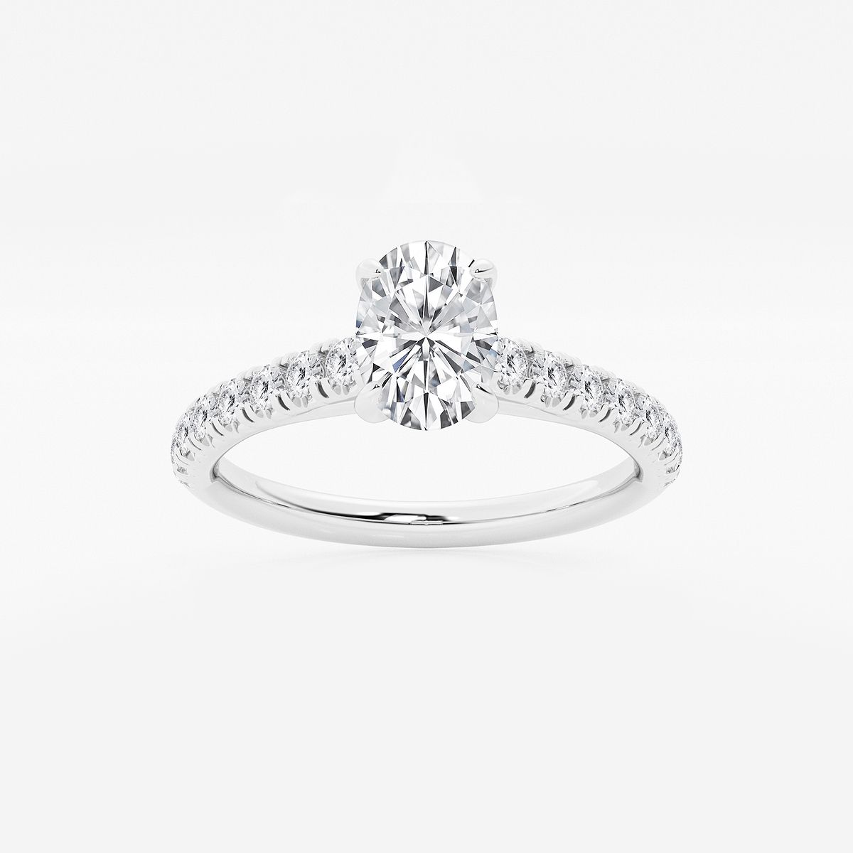 7/8 ctw Oval Lab Grown Diamond French Pave Engagement Ring