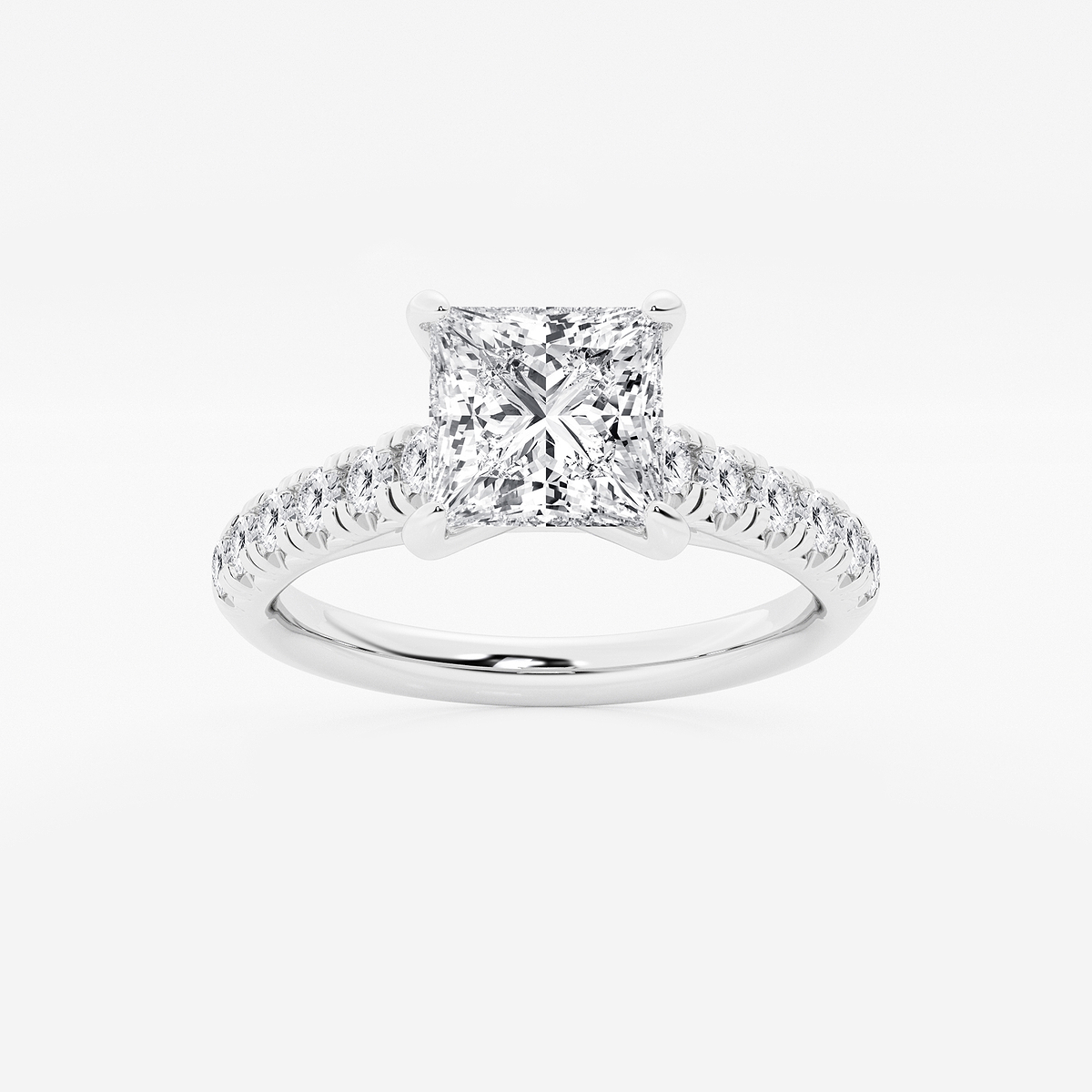 2 ctw Princess Lab Grown Diamond French Pave Engagement Ring