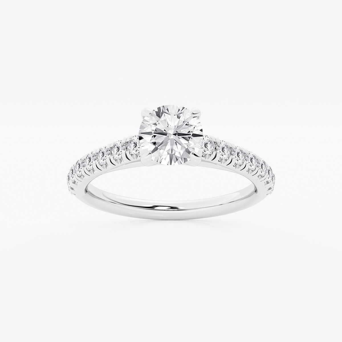 1 1/8 ctw Round Lab Grown Diamond French Pave Solitaire Engagement Ring with Side Accents