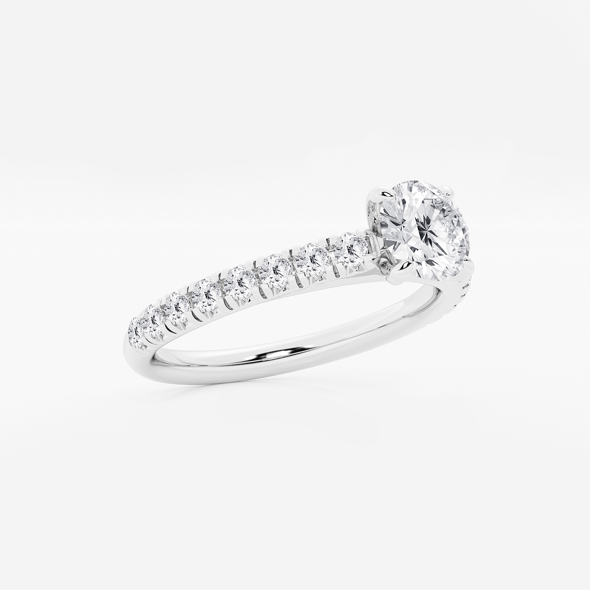 Additional Image 1 for  1 1/8 ctw Round Lab Grown Diamond French Pave Solitaire Engagement Ring with Side Accents