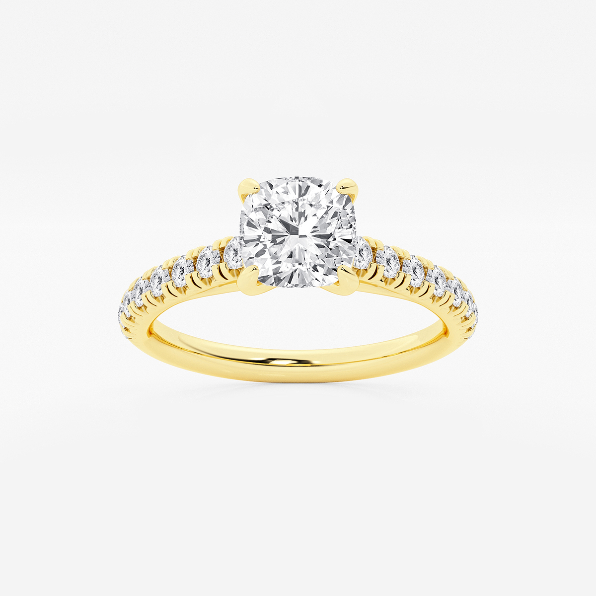 1 2/5 ctw Cushion Lab Grown Diamond French Pave Engagement Ring