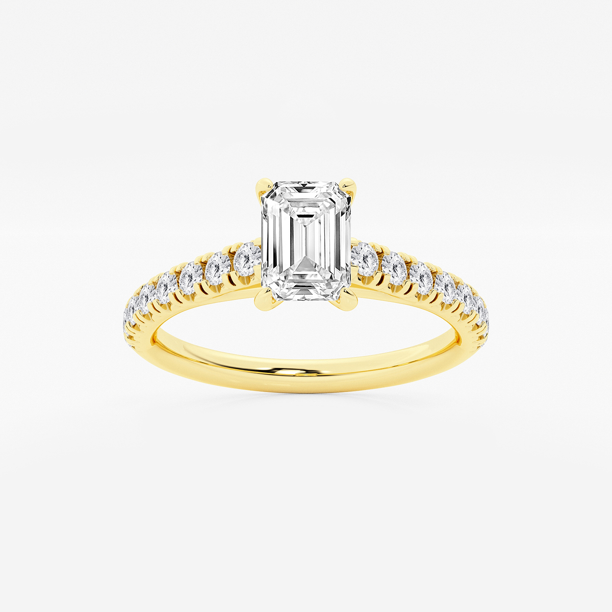 7/8 ctw Emerald Lab Grown Diamond French Pave Engagement Ring
