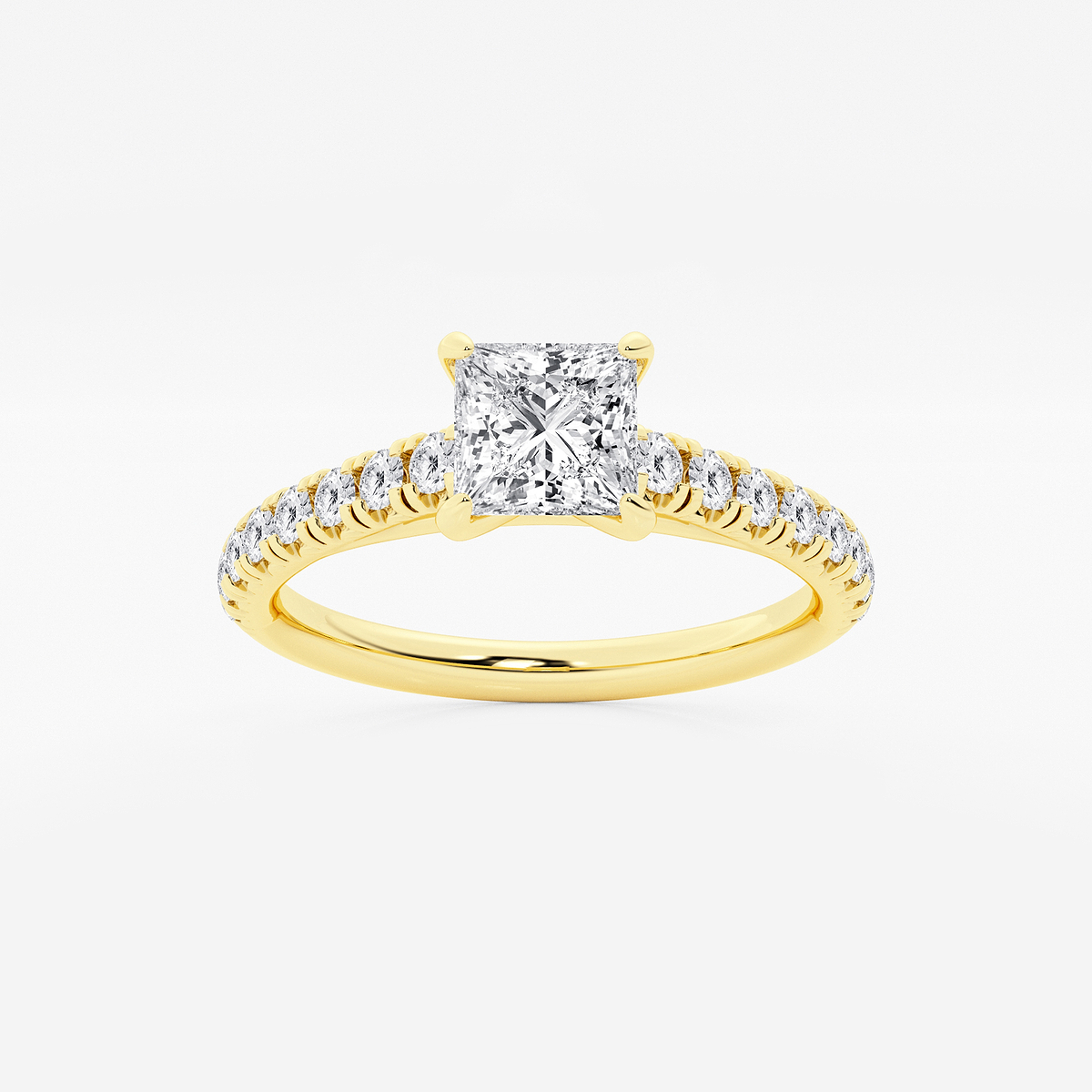 1 1/8 ctw Princess Lab Grown Diamond French Pave Engagement Ring