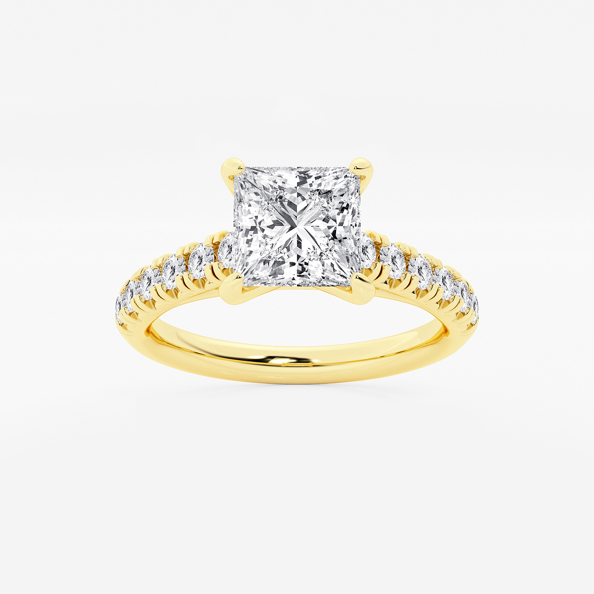 2 ctw Princess Lab Grown Diamond French Pave Engagement Ring