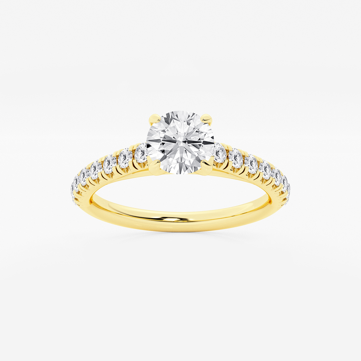 1 1/8 ctw Round Lab Grown Diamond French Pave Solitaire Engagement Ring with Side Accents