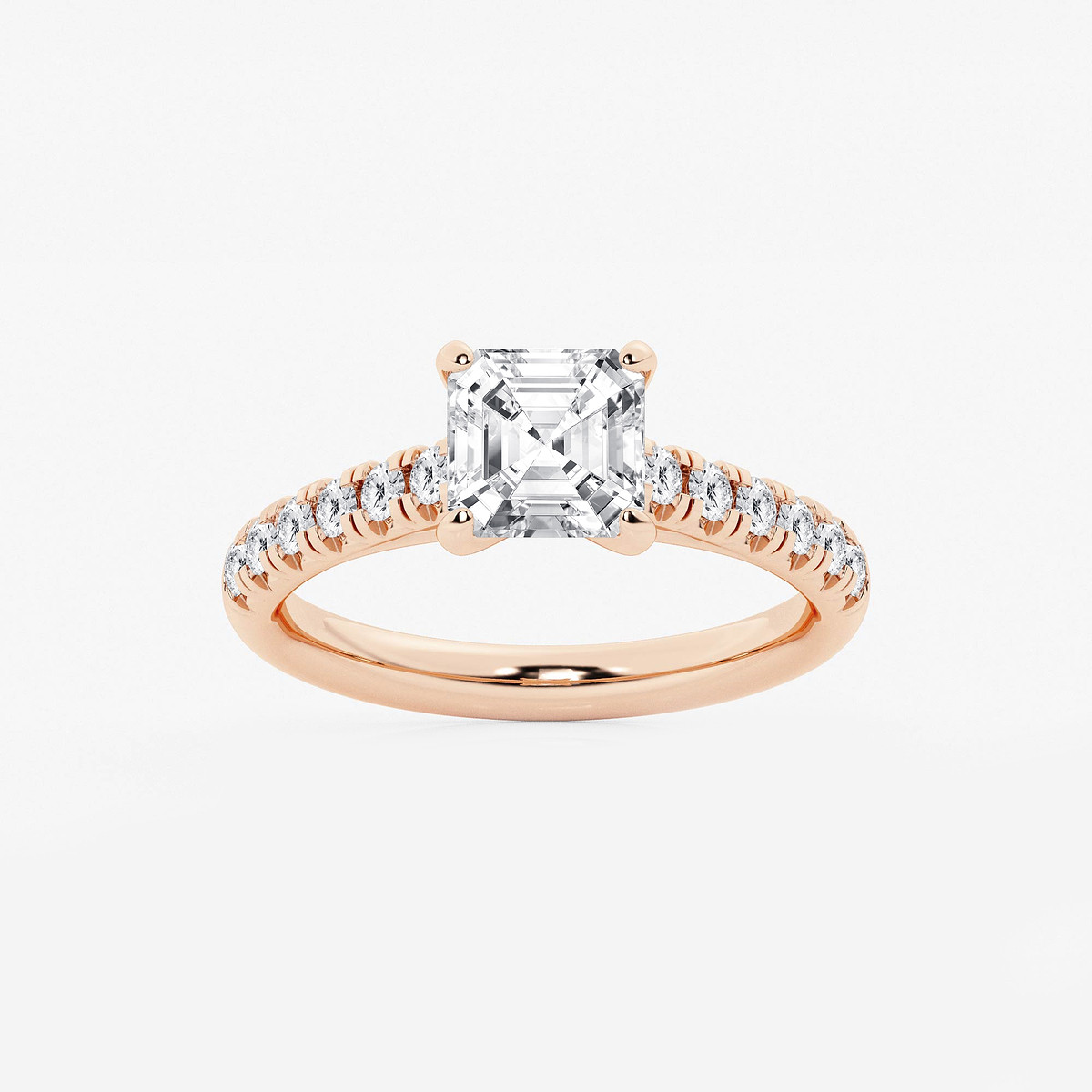 2 ctw Asscher Lab Grown Diamond French Pave Engagement Ring