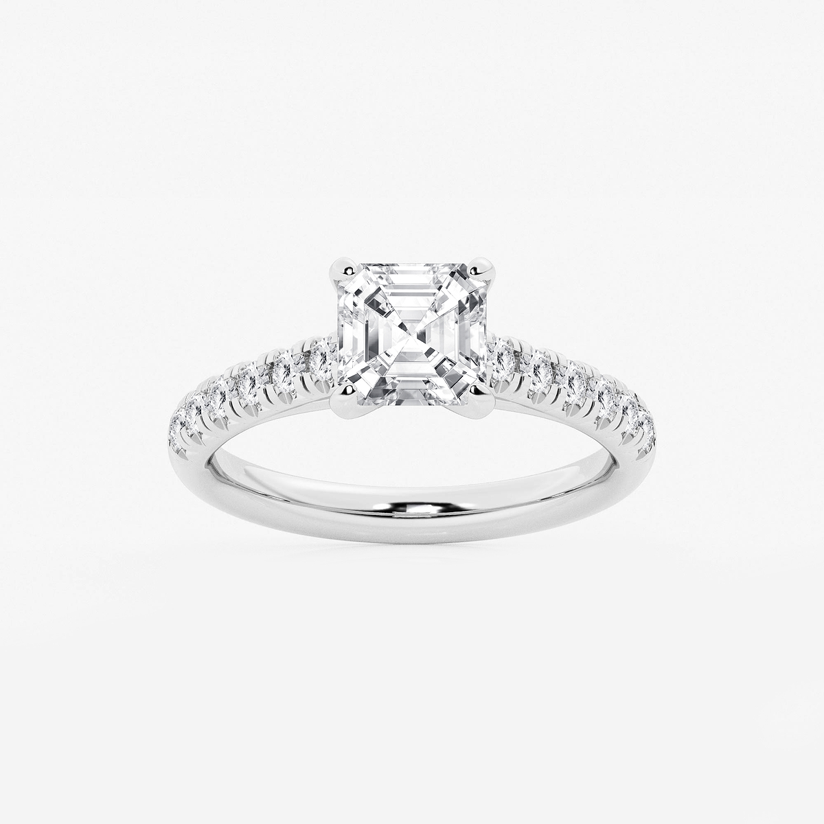 2 ctw Asscher Lab Grown Diamond French Pave Engagement Ring