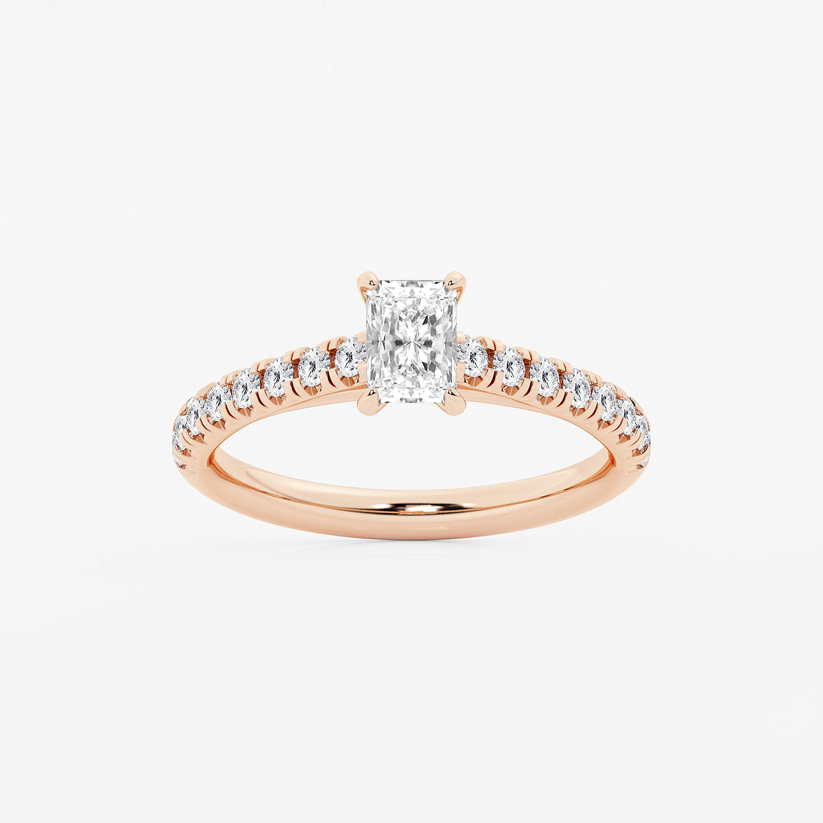 7/8 ctw Radiant Lab Grown Diamond French Pave Engagement Ring