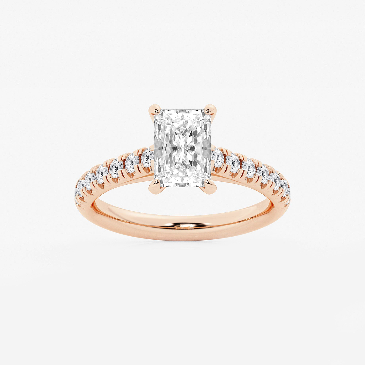 2 ctw Radiant Lab Grown Diamond French Pave Engagement Ring