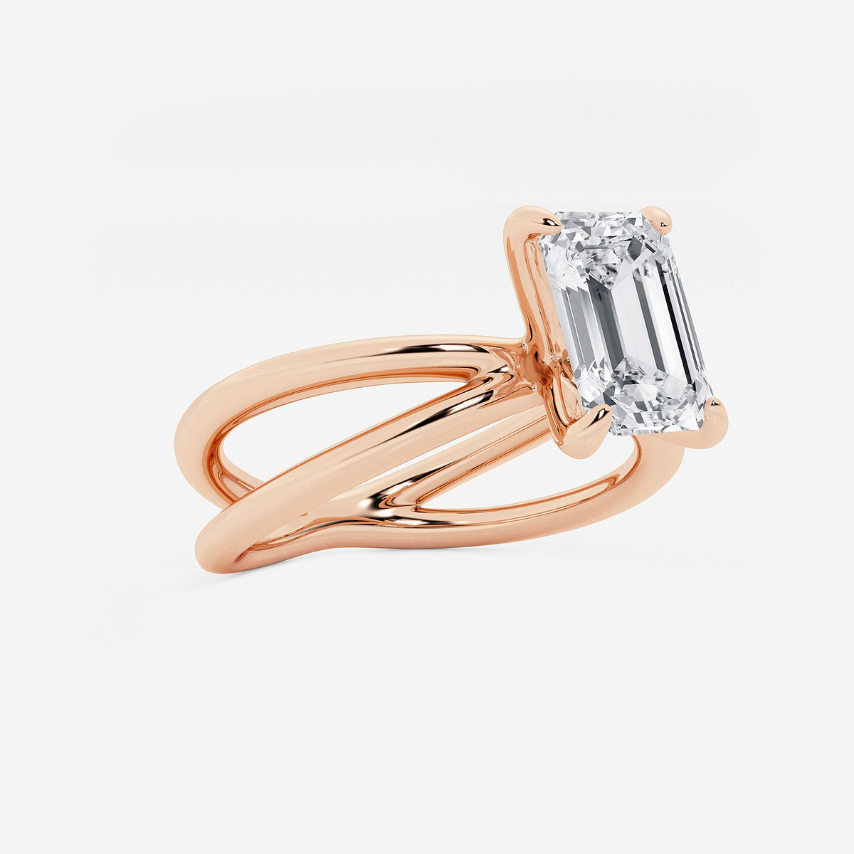 Additional Image 1 for  2 ctw Emerald Lab Grown Diamond Crossover Solitaire Engagement Ring