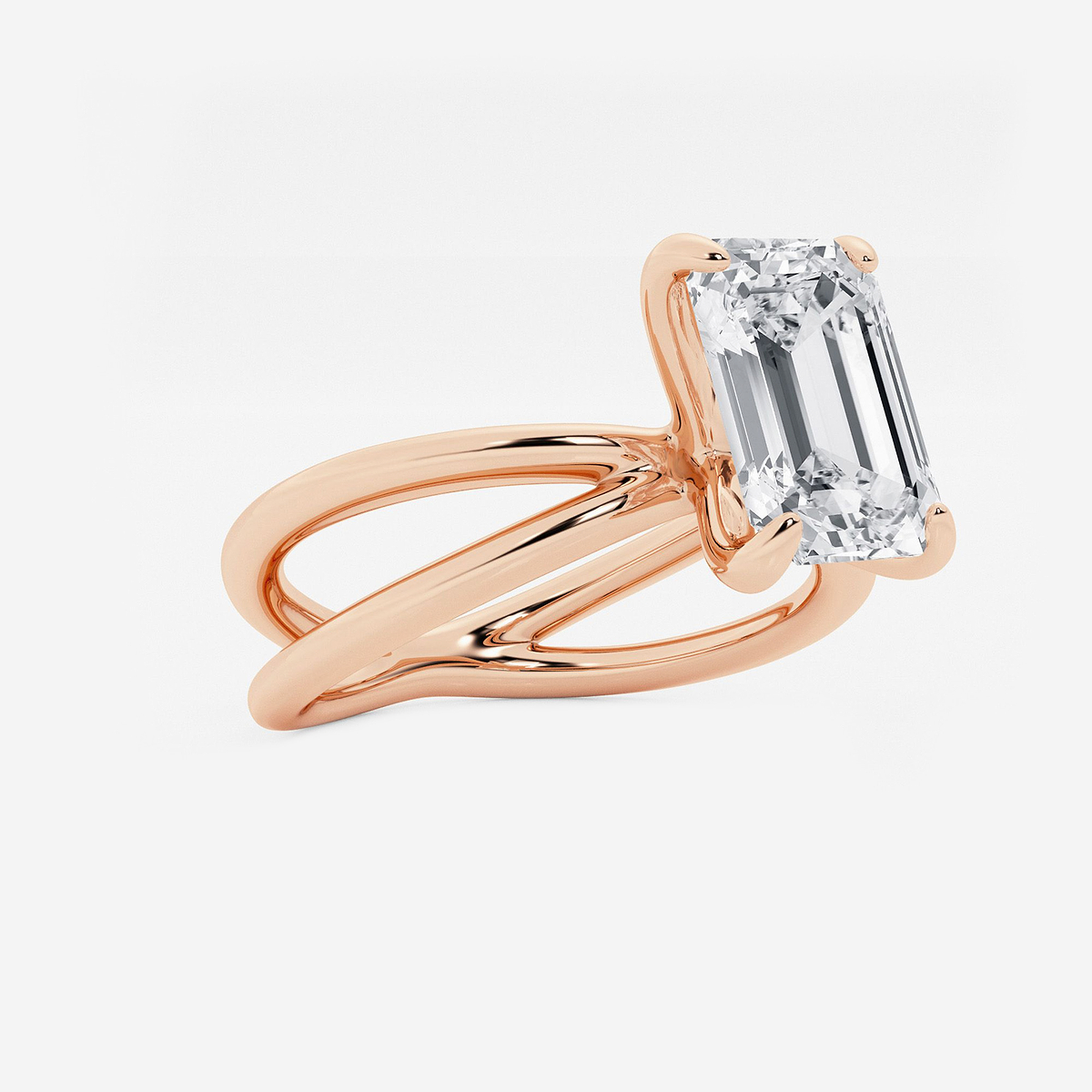 Additional Image 1 for  3 ctw Emerald Lab Grown Diamond Crossover Solitaire Engagement Ring