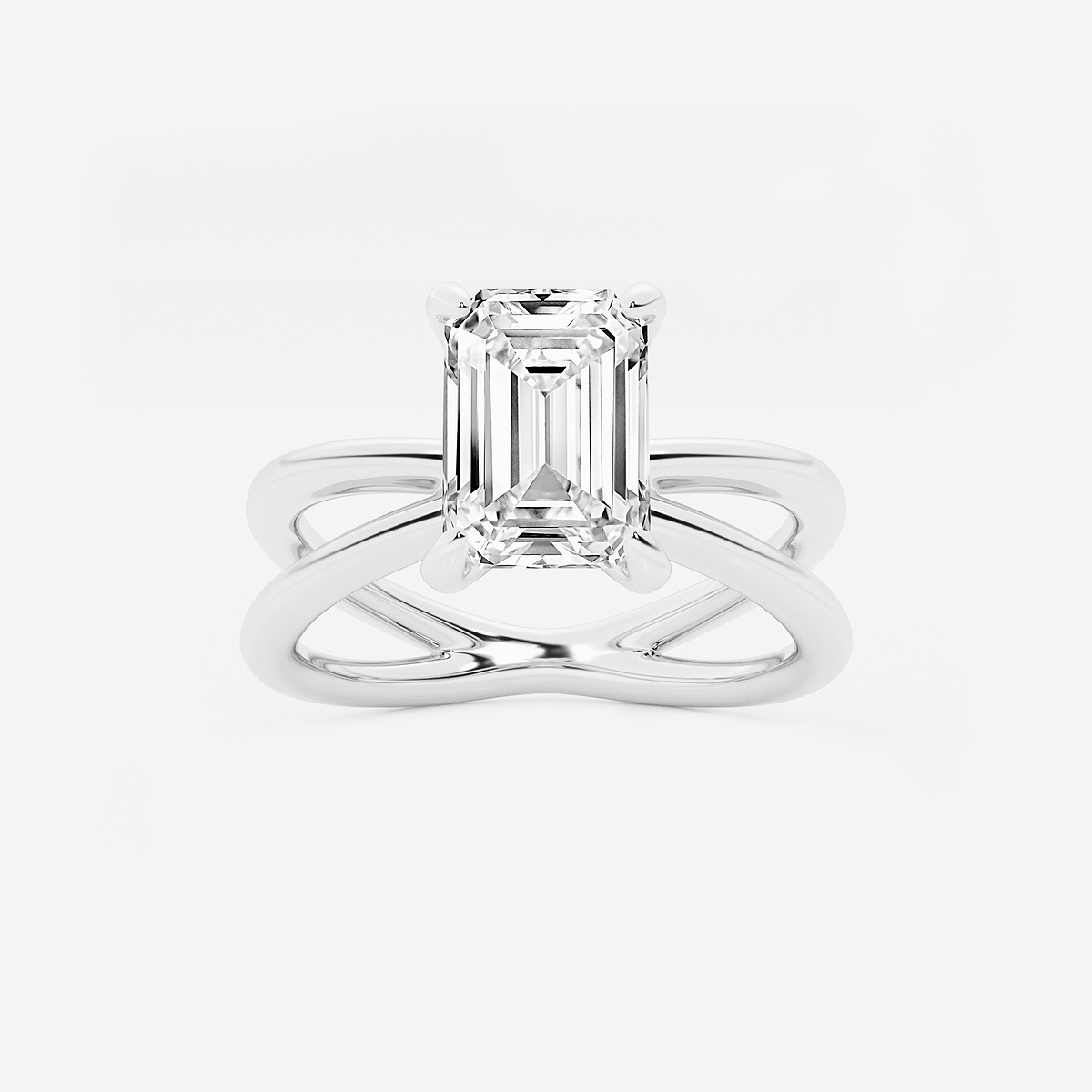 2 ctw Emerald Lab Grown Diamond Crossover Solitaire Engagement Ring