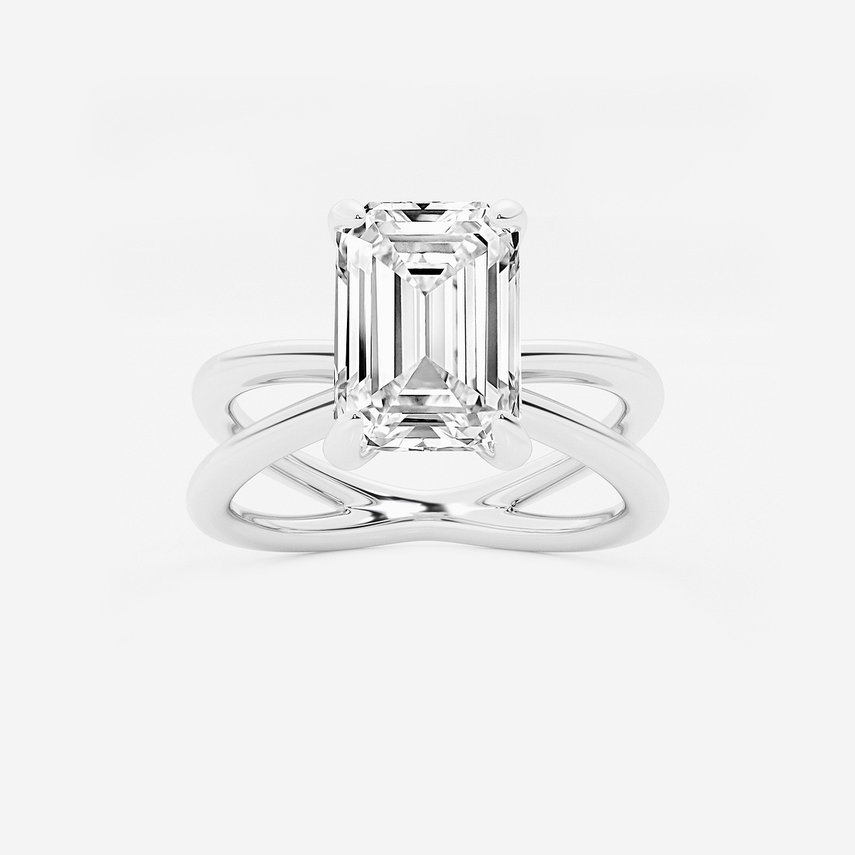 3 ctw Emerald Lab Grown Diamond Crossover Solitaire Engagement Ring