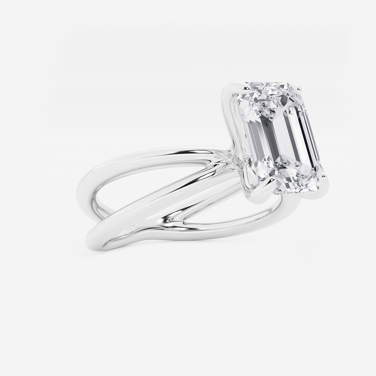 Additional Image 1 for  3 ctw Emerald Lab Grown Diamond Crossover Solitaire Engagement Ring