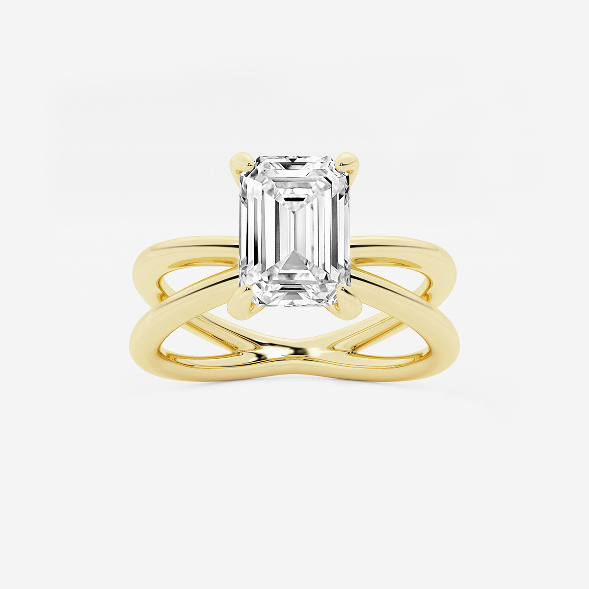 2 ctw Emerald Lab Grown Diamond Crossover Solitaire Engagement Ring