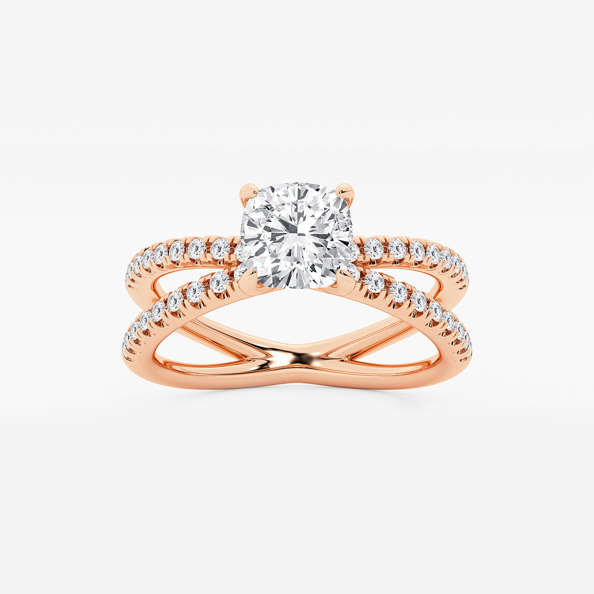 1 1/3 ctw Cushion Lab Grown Diamond Crossover Micro Pave Engagement Ring