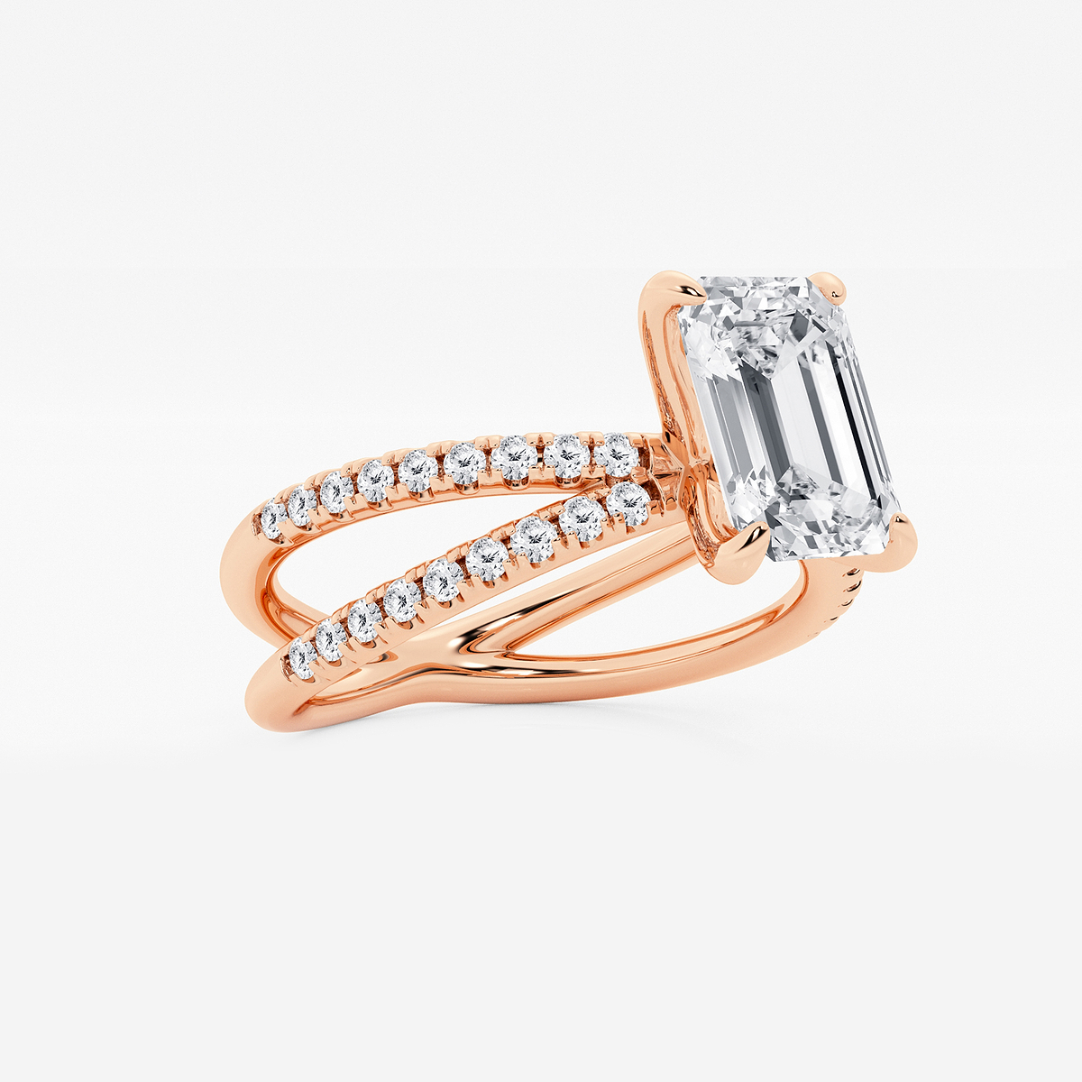 Additional Image 1 for  2 1/3 ctw Emerald Lab Grown Diamond Crossover Micro Pave Engagement Ring