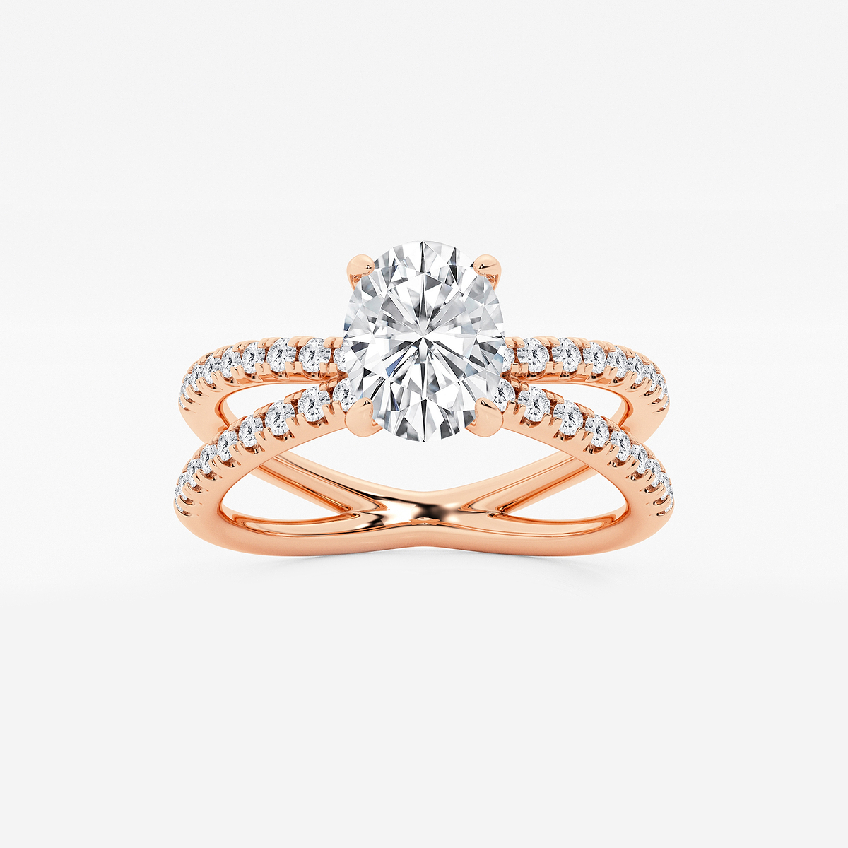 1 1/3 ctw Oval Lab Grown Diamond Crossover Micro Pave Engagement Ring