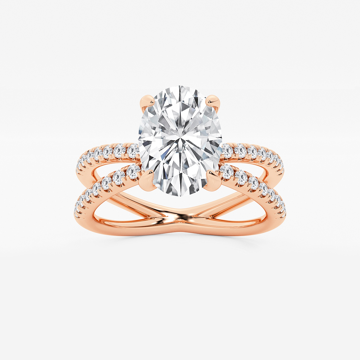 2 1/3 ctw Oval Lab Grown Diamond Crossover Micro Pave Engagement Ring