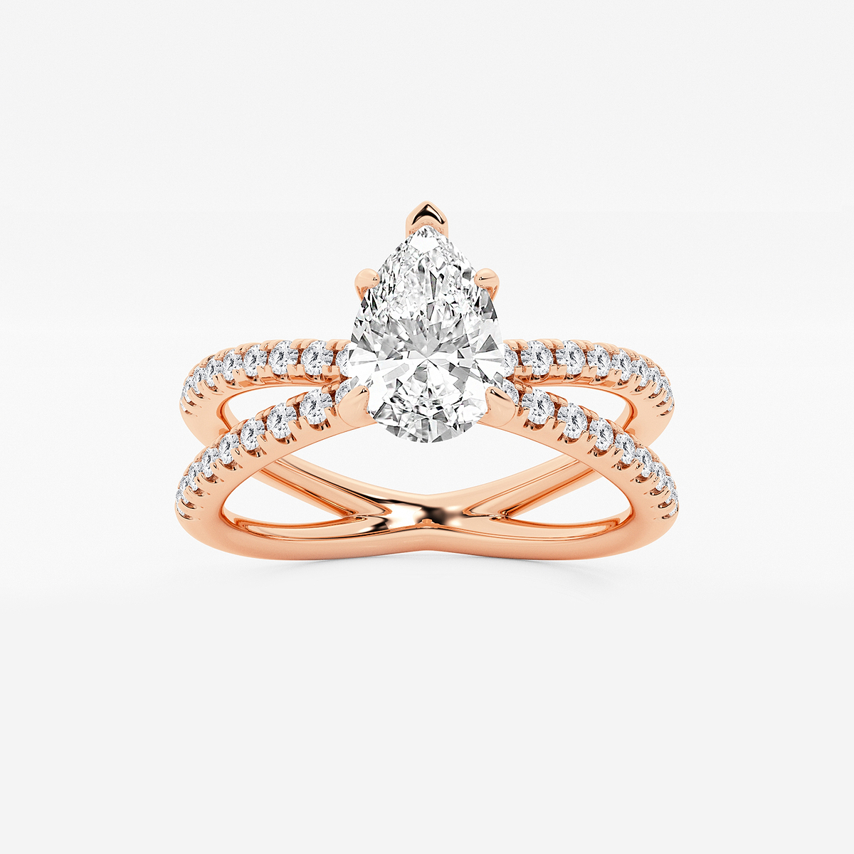 1 1/3 ctw Pear Lab Grown Diamond Crossover Micro Pave Engagement Ring